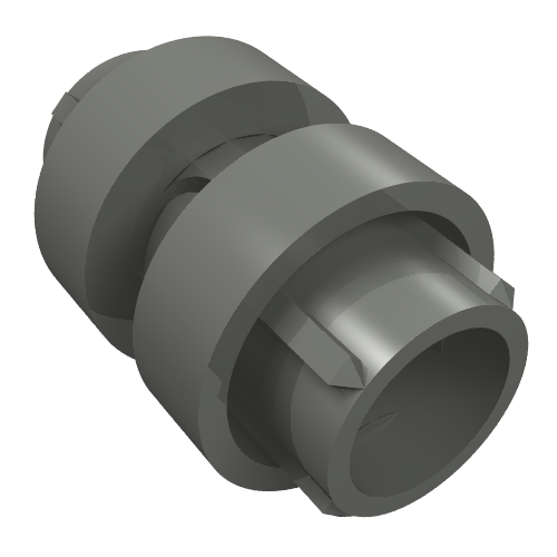 Dark grey LEGO Technic Driving Ring 3L, a cylindrical connector piece with a central ring and splined ends.