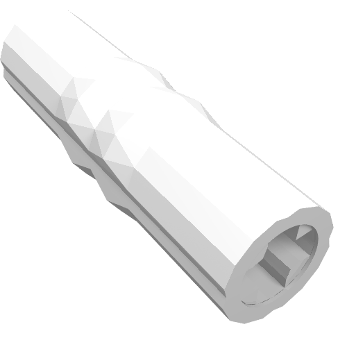 White LEGO Technic Driving Ring Connector 3L, a hollow cylindrical piece with internal cross axle receiver.