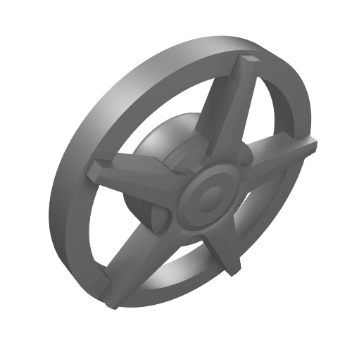 Grey LEGO 18978a Wheel Cover with 5 spokes, designed to fit Wheel 18976.