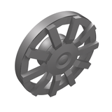 Isometric view of a gray LEGO 10-spoke wheel cover, part 18978b, designed for wheel 18976.