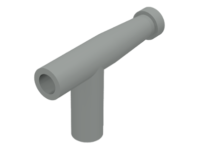 A gray T-shaped LEGO minifigure utensil hose nozzle with a round opening on one end and a flat cap on the other.