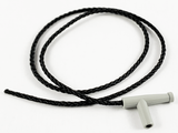 LEGO Minifigure Utensil Hose Nozzle Simple (light gray) attached to a 35L black braided string, coiled.