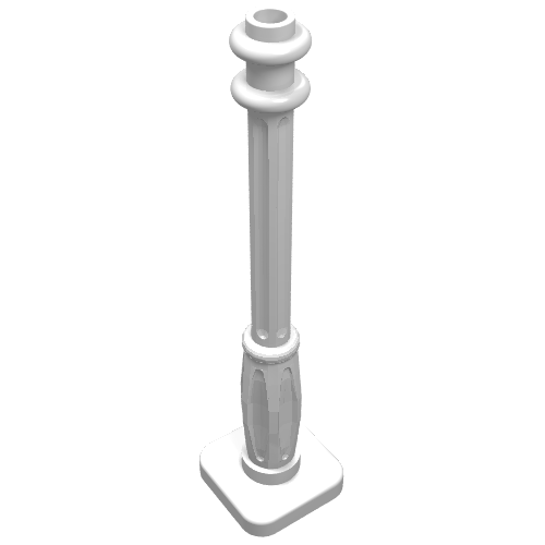 White LEGO Support 2 x 2 x 7 Lamp Post, 6 Base Flutes with a square base, fluted middle, and two rounded top rings.