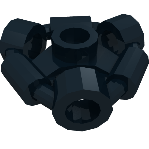 Dark blue LEGO part 20612, Minifigure Weapon Holder Ring, with 3 bars, 3 bar holes, and a hollow center.