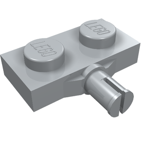 Grey LEGO 1x2 modified plate with two studs and a Technic pin with slotted end.