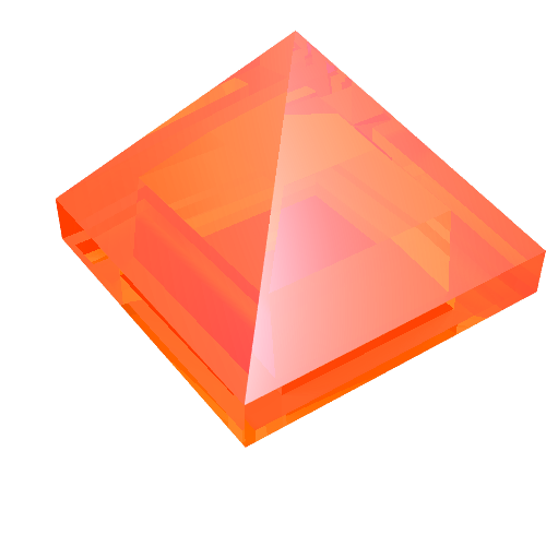 Translucent orange LEGO Slope 45 1 x 1 x 2/3 Quadruple Convex Pyramid, part 22388.