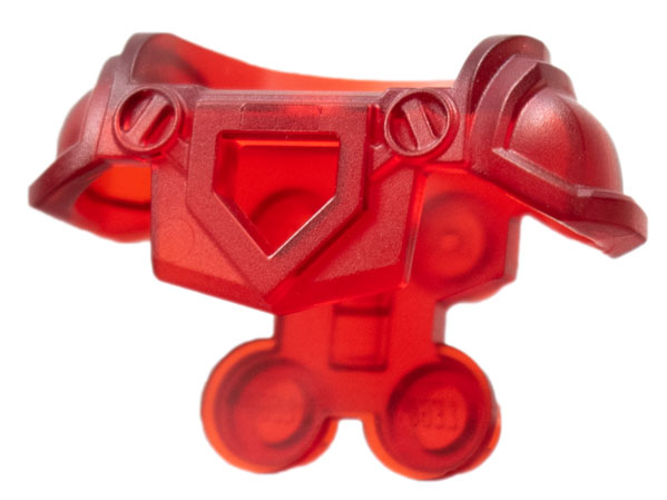 Translucent red LEGO 22402 minifigure armor breastplate with large shoulder pads, pentagonal cutout, and 4 studs on back.