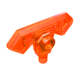 Translucent orange LEGO Minifigure Weapon Axe Head with Bar, piece 22407, viewed at an angle.