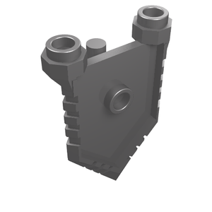 Dark gray LEGO pentagonal minifigure shield with two top studs, a back stud, and grooved edges.