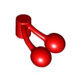 Red LEGO part 22667, a pair of cherries with a cylindrical connector and two rounded fruit sections.