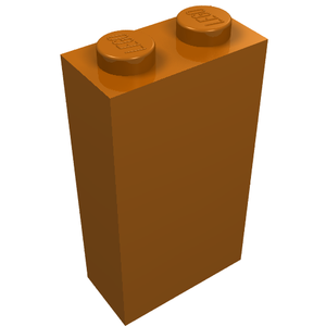 A single, glossy dark orange LEGO brick, size 1x2x3, with two studs on top, each embossed with the LEGO logo.