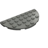 A light gray LEGO 22888 Plate Round Half 4 x 8 part, angled view showing studs on top.