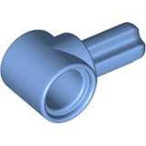 Blue LEGO Technic Axle and Pin Connector Hub with 1L Axle, part 22961, shown at an angle.