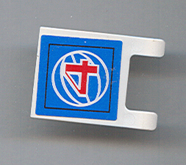 LEGO 2x2 flag piece with a sticker featuring a red number 4 inside a white wire-frame basketball on a blue background.