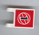 White LEGO 2x2 flag piece with a red sticker showing a white wireframe basketball and a black number 1.