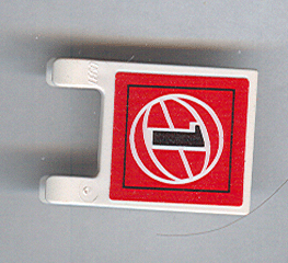 White LEGO 2x2 flag piece with a red sticker showing a white wireframe basketball and a black number 1.