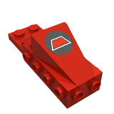 Red LEGO 2336 Cockpit Space Nose with M:Tron Logo Pattern, featuring a white M on a dark grey circle.