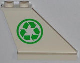 Tan LEGO Tail 4 x 1 x 3 brick with a green recycling arrows sticker pattern on the right side.
