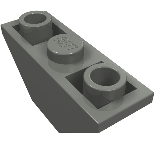 Dark gray LEGO brick 2341, an inverted 45-degree slope 3x1 double, featuring one stud and two anti-studs.