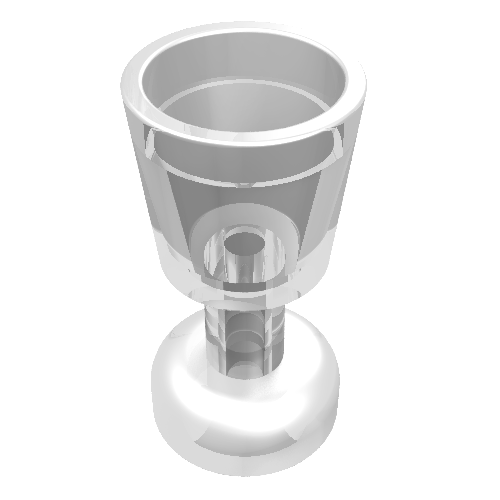 A clear, transparent LEGO Minifigure Utensil Goblet (part 2343) standing upright on a white background.
