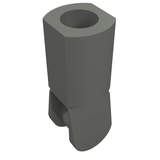 Dark gray LEGO 23443 Bar Holder with Handle, featuring a hexagonal top and a curved handle at the bottom.