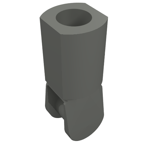 Dark gray LEGO 23443 Bar Holder with Handle, featuring a hexagonal top and a curved handle at the bottom.