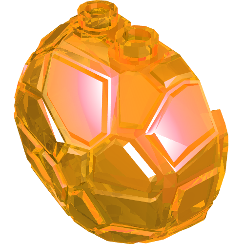 Transparent orange LEGO 23447 Rock Boulder, Vertical Half. The faceted piece has two studs on top.