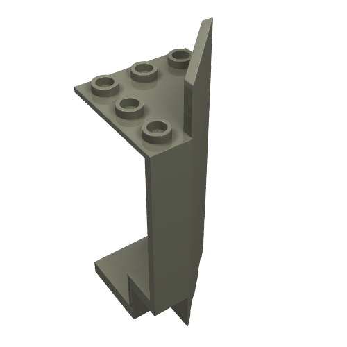 Angled view of a gray LEGO 2345 Panel 3 x 3 x 6 Corner Wall piece, showing five studs on the top surface.