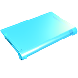 Translucent light blue LEGO 2348a glass for hinge car roof 4x4 sunroof without ridges, on white background.