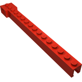 Red LEGO Crane Arm Outside, Narrow (part 2350a) with studs on top and a Technic pinhole at one end.