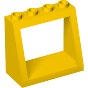 A yellow LEGO 2x4x3 frame brick with four hollow studs on the top, shown against a white background.