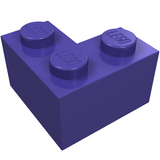 A single purple LEGO 2x2 corner brick with 'LEGO' embossed on its three studs, viewed from an angle against a white background.