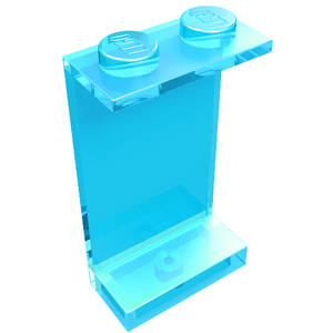 Transparent blue LEGO Panel 1 x 2 x 3 with two solid studs on top, viewed from an angle.