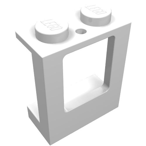A single white LEGO 2377 Window 1 x 2 x 2 Plane with two studs on top, viewed from an angled perspective.
