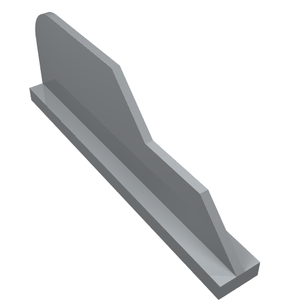 Gray LEGO 23930 Tail 8 x 1 with Stepped Fin, showing its rounded front, stepped profile, and pointed end.