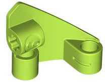 Lime green LEGO Technic Curved Panel #9 3x3 Tapered Left with pivoting axle connector and pin hole.