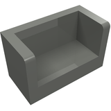 Gray LEGO 23969 panel 1x2x1 with rounded corners on two sides, featuring an open, hollow top.