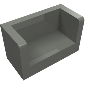 Gray LEGO 23969 panel 1x2x1 with rounded corners on two sides, featuring an open, hollow top.