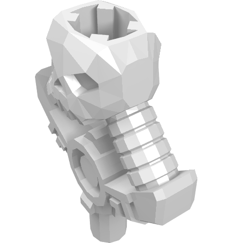 White LEGO Minifigure Weapon Djinn Blade Hilt with a skull design and ribbed bar.