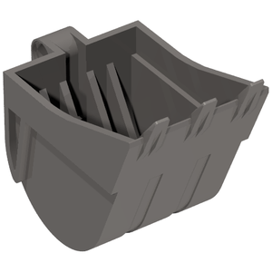 A gray LEGO Technic Digger Bucket 4x7, featuring internal dividers, a rounded bottom, and attachment points.