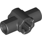 LEGO 24122 Technic axle connector hub, dark gray, with two perpendicular bar holders and an octagonal hole.