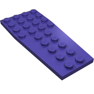 Purple LEGO Wedge Plate 4 x 9 with studs, angled view on white background.