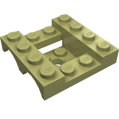 Olive green LEGO 24151 Vehicle Mudguard 4 x 4 x 1 1/3 Double piece, angled view.