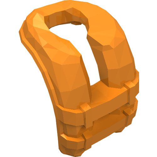 Orange LEGO mini doll life jacket (24184), rendered in a low-polygon style, angled view on white background.