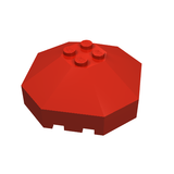 A red LEGO 2418a Windscreen 6 x 6 x 2 Octagonal Canopy without Axle Hole, featuring four studs on its faceted top.