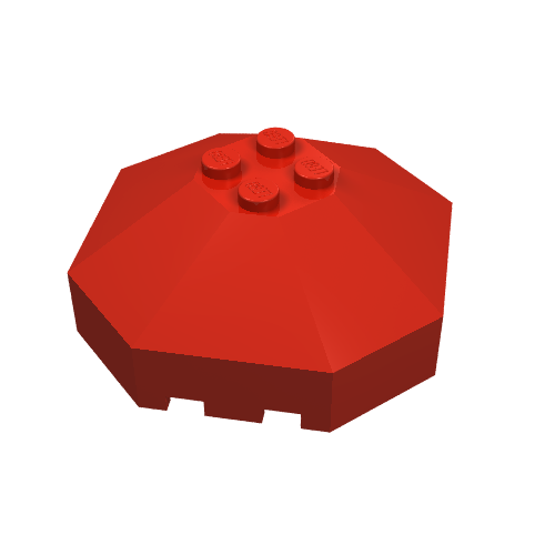 A red LEGO 2418a Windscreen 6 x 6 x 2 Octagonal Canopy without Axle Hole, featuring four studs on its faceted top.