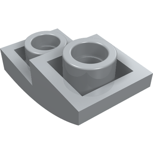 Light gray LEGO 24201 Slope, Curved 2 x 1 x 2/3 Inverted with two studs on top and a curved edge.