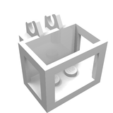 White LEGO 2x3x2 crane bucket lift basket with an open frame, internal studs, and two non-locking hinge fingers on top.