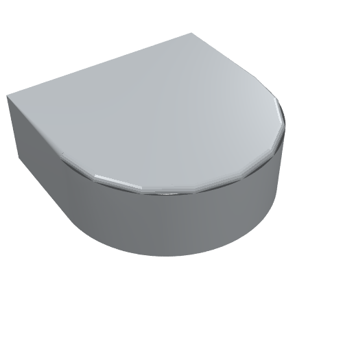 Grey LEGO 24246 Tile, Round 1 x 1 Half Circle Extended, a light grey piece with a flat top and curved front.