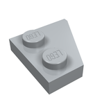 A single light grey LEGO 2x2 left wedge plate with two studs, seen from an angled perspective.